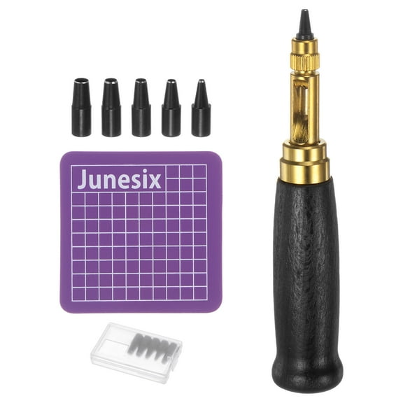 Uxcell Adjustable Screw Hole Punch 6 Sizes Automatic with Cutting Mat, Black