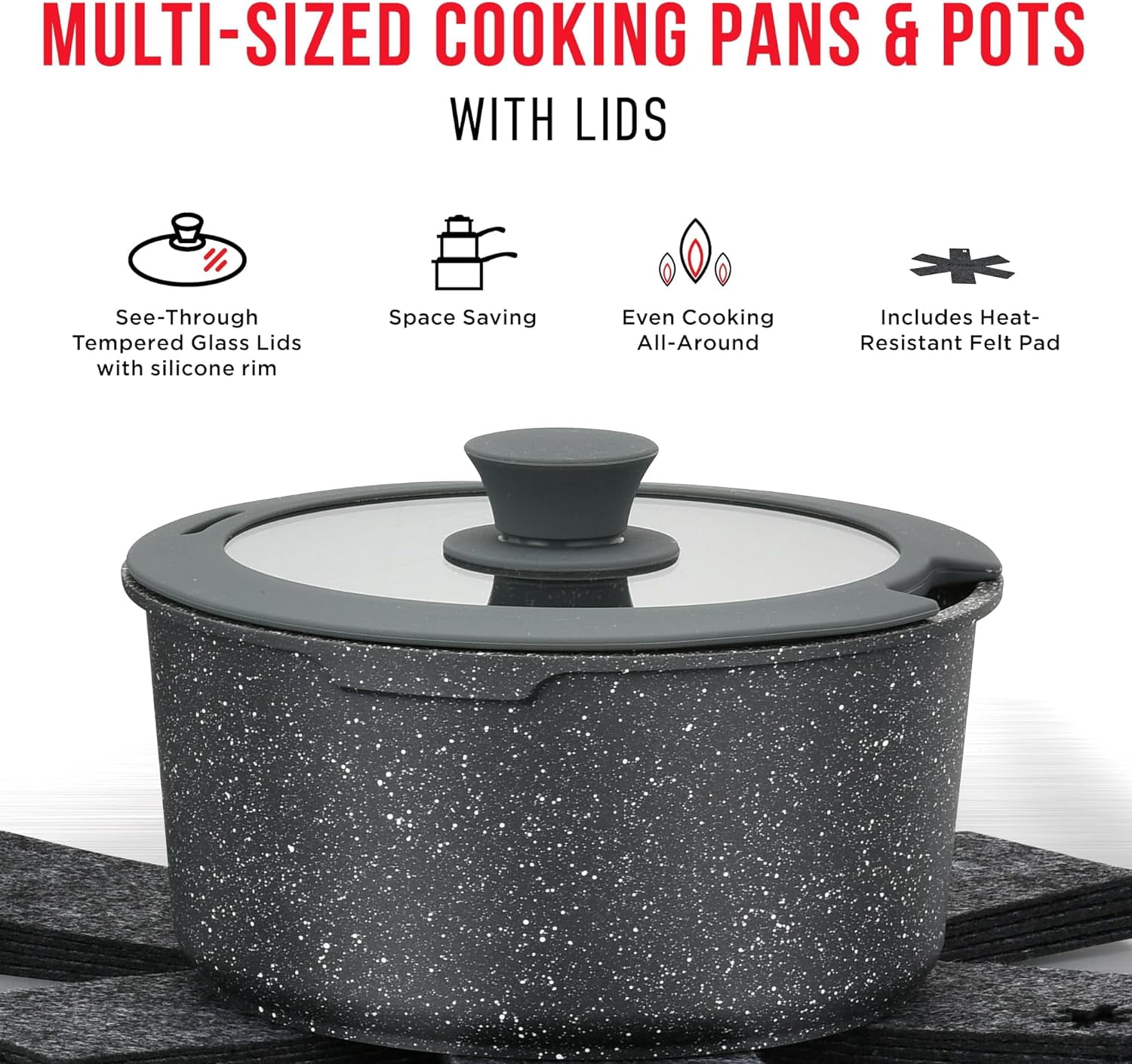BAKKENMASTER 15 Piece Non Stick Granite Cookware Set, Black