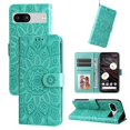 thumbnail image 1 of SaniMore for Google Pixel 7A Wallet Case, Shockproof PU Leather Stand Cover with Card Slot Flip Kickstand Embossed Flower Magnetic Clasp Wrist Strap for Google Pixel 7A, Green, 1 of 9