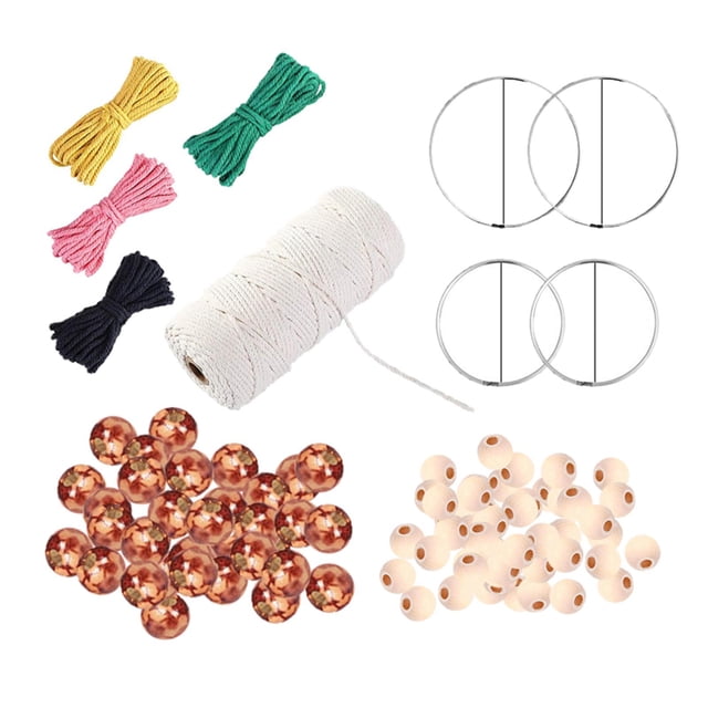 Cordón de macramé de 3 mm, cuerda de macramé natural, kit para colgar en la pared con cuentas de madera. 109 Piezas