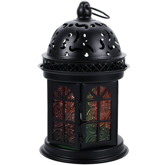 FELTECHELECTR Weddings Parties Lantern Candle Holder Black Glass 1Pack for Pillar Candles
