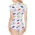 thumbnail image 4 of CutiePlusU Cotton Button Crotch Bodysuit Adult Romper Onesie Pajamas- Cartoon Plane Print Blue M, 4 of 5