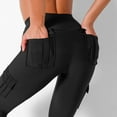 thumbnail image 5 of Women's Leggings Tummy Control Solid Color Pocket Casual Yoga Sports Pants Fashion Trousers Black L, 5 of 8