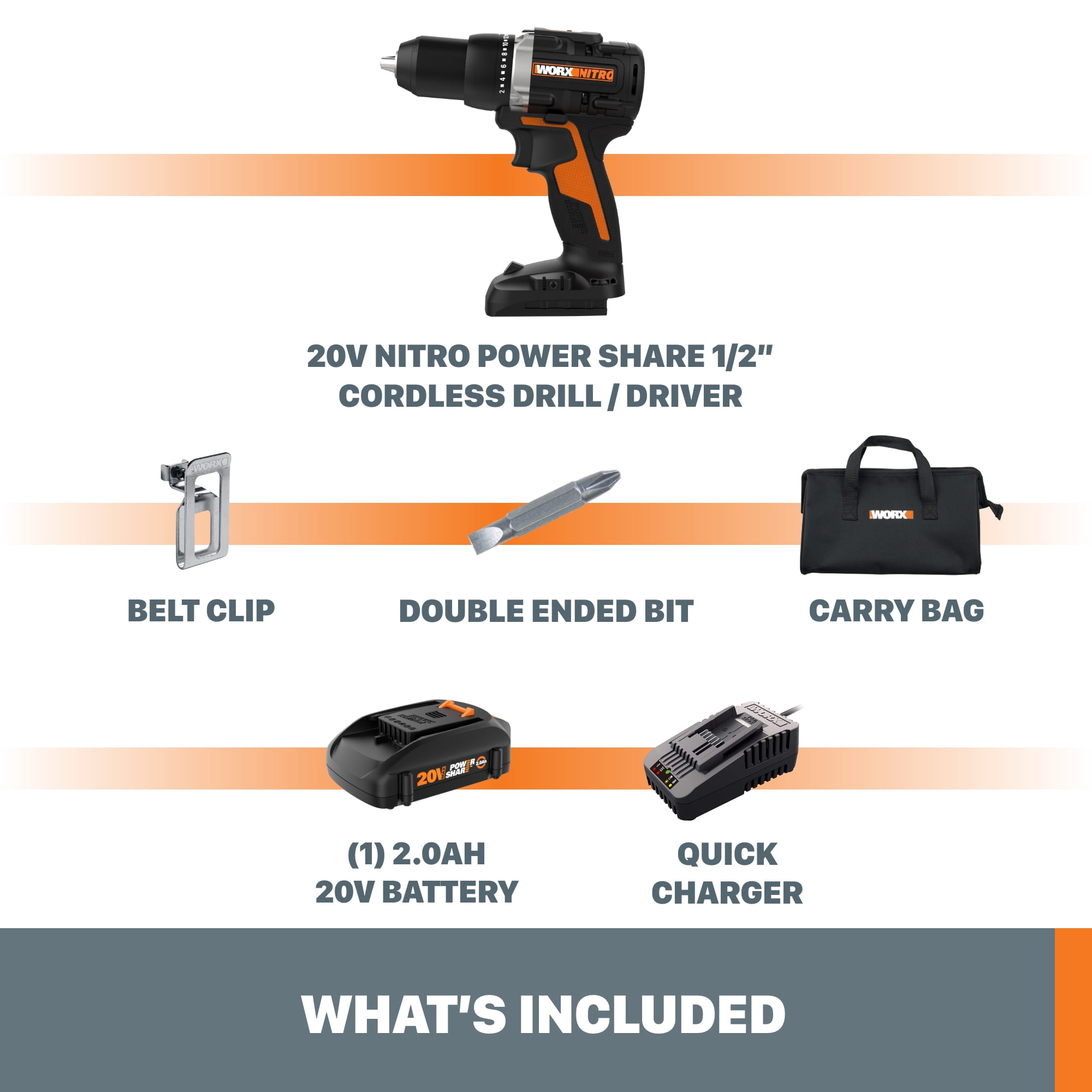 WORX 20V Brushless Compact 13mm Drill Driver Skin (Tool only - Battery /  Charger sold separately) - WX102.9 - WORX Australia