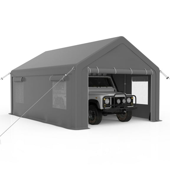 Luku Carport Heavy Duty 13x20ft, Upgraded Waterproof UV-Resistant Garage, 4 Roll-Up Doors, 4 Vent Windows, Reinforced Double-Walled Steel Poles, All-Season Portable Shelter for Car, Boat, Truck