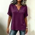 thumbnail image 5 of HOMBOM Short Sleeve Tops for Women Summer Blouse Basic Casual Solid Purple Weekend Outing Ladies Shirts V-Neck, 5 of 7