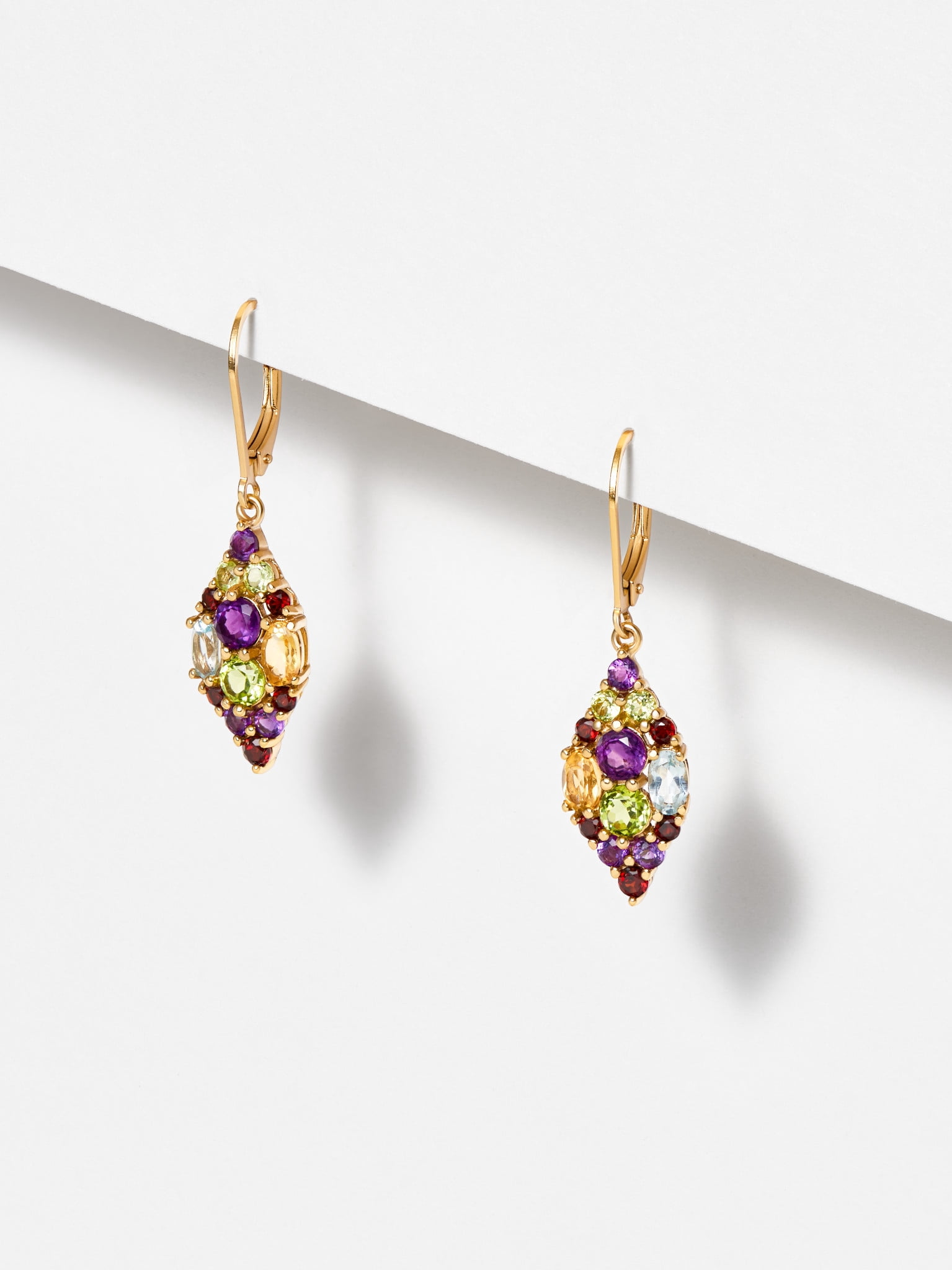 Gold over Sterling Silver Genuine Multi-Gemstone Cluster Dangle Earrings