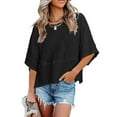 thumbnail image 2 of Camiseta informal de Color puro para mujer, Top de verano con cuello redondo, mangas 3/4 acampanadas, holgadas, 2 of 6