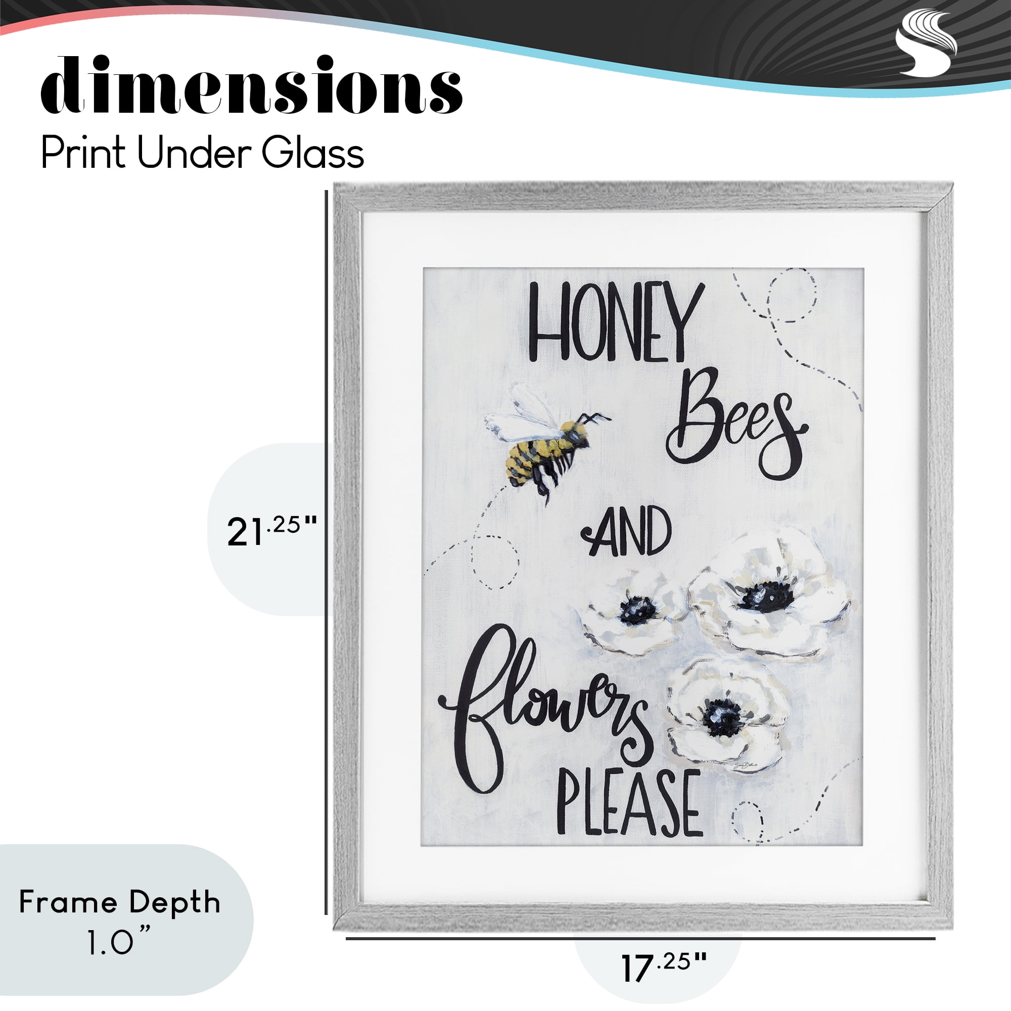 Stupell Industries Garden Bees & Flowers Please Gray Framed Print Under Glass, design by Sara Baker