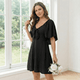 thumbnail image 5 of MLDRA Summer Dresses for Women Bow Tie V Neck Elegant Mini Sundress Black Dress Flowy Ruffle Short Sleeve Cocktail Dress, 5 of 8