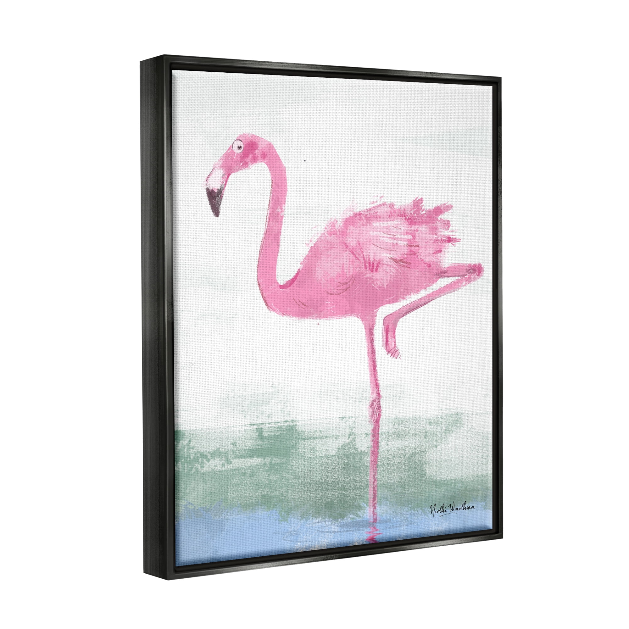 Stupell Industries Pink Flamingo Painting Animals & Insects Painting Black Floater Framed Art Print Wall Art, 17 x 21