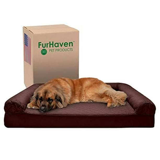 Cama para perros Furhaven de espuma viscoelástica para perros grandes con refuerzos extraíbles y funda lavable, para perros de hasta 125 libras - Sofá acolchado - Café, Jumbo Plus/XXL