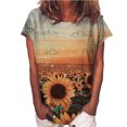 thumbnail image 1 of Hauts pour Femmes Col Rond Imprimé Tournesol Papillon Manches Courtes T-Shirt d'Été pour Femmes, 1 of 4