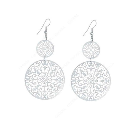 Kenneth Lane Flowers Earrings 1 Pair Hollow Round Dangle Earrings Women Flowers Round Drop Earrings Hook Earrings (Silver) ()