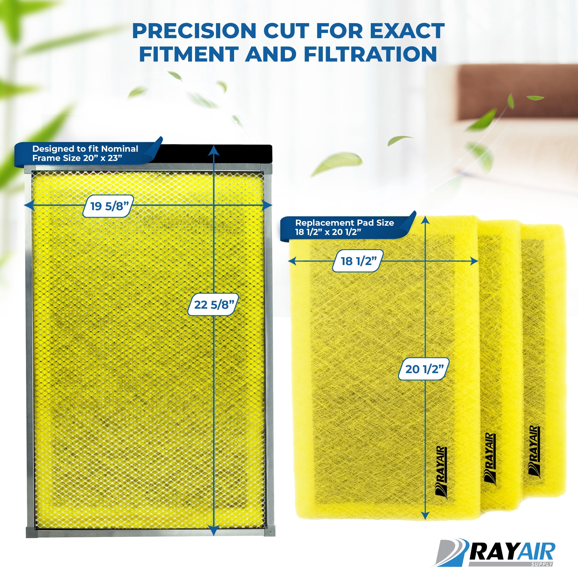 RAYAIR SUPPLY 20x23 Replacement Filter Pads Compatible with Air Ranger Air Cleaner 20x23 Refills (3 Pack) YELLOW