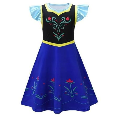 

LIhncine Girls Dress Girl s Short Sleeve Dress Printed Casual Swing Twirl Skirt For Holiday Theme Party (Dark Blue 5-6)