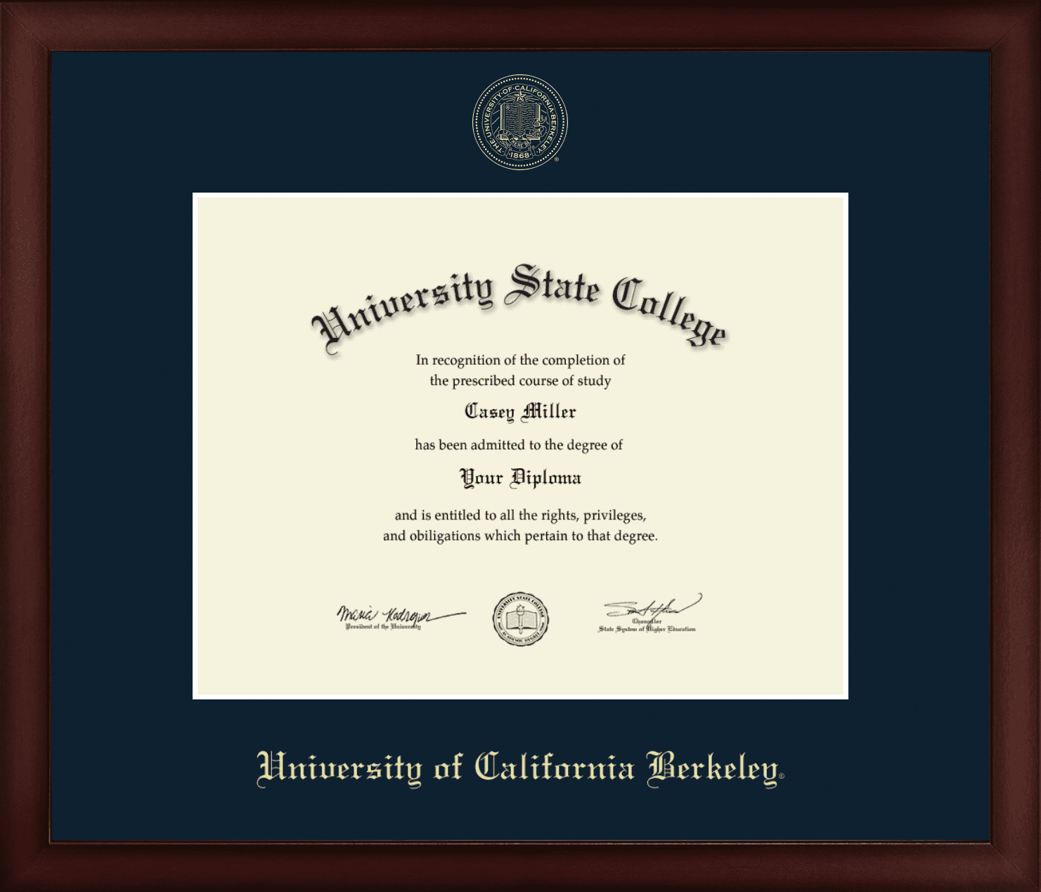 University of California Berkeley Gold Embossed Diploma Frame, Document