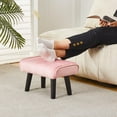 thumbnail image 4 of Small Foot Stool Ottoman with Solid Wood Legs Velvet Soft Padded Pouf Sofa Footrest 16 Inch 2-Pack Pink, 4 of 6