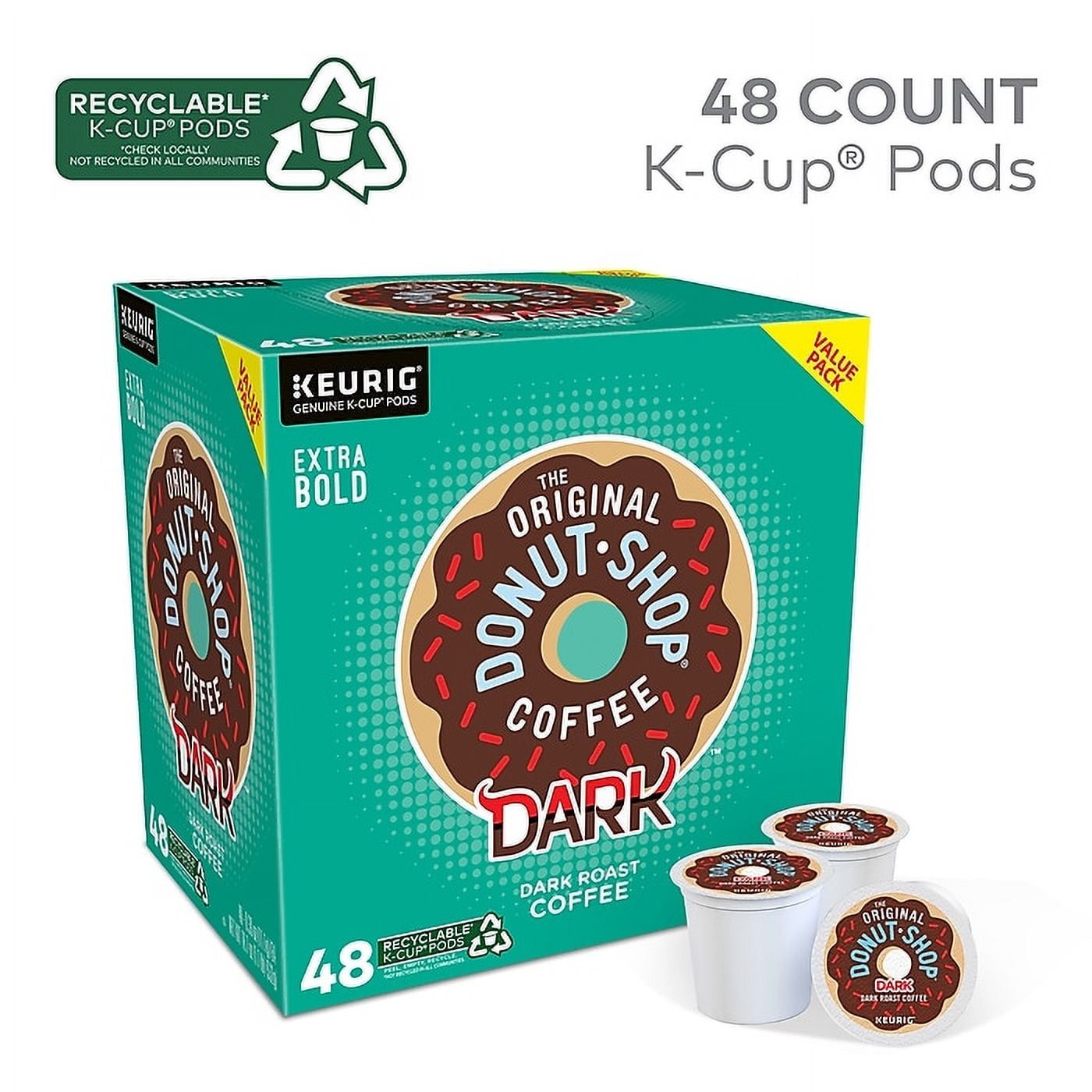 The Original Donut Shop DARK Coffee Keurig K-Cup Pods, Dark Roast, 48 ct Pack of 3