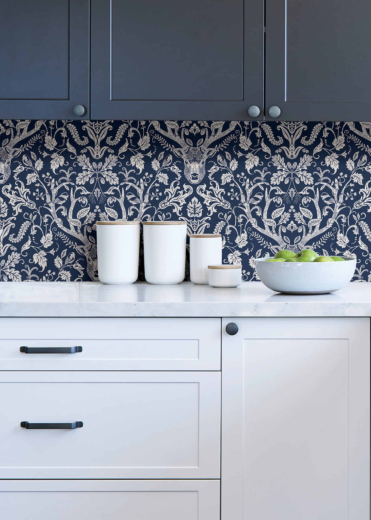 NuWallpaper Navy Escape to the Forest Vinyl Peel And Stick Wallpaper, 216-in by 20.5-in, 30.75 sq. ft.