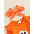 thumbnail image 6 of RUINIXCW Newborn Baby Girl Halloween Outfit Infant Girls Fall Winter Clothes Ghost Embroidery Ribbed Long Sleeve Romper with Dot Pants Headband Set, 6 of 10
