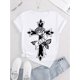 thumbnail image 2 of Women's Casual Cross with Floral and Letters Print T-Shirt, Polyester Blend Crew Neck Tee with Medium Stretch, Fashionable Short Sleeve Top for All Seasons, 2 of 6