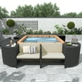 thumbnail image 4 of Harper & Bright Designs Spa Surround Spa Frame Quadrilateral Outdoor Rattan Sectional Sofa Set with Mini Sofa, Wooden Seats and Storage Spaces for Free Combination, Cream, 4 of 23