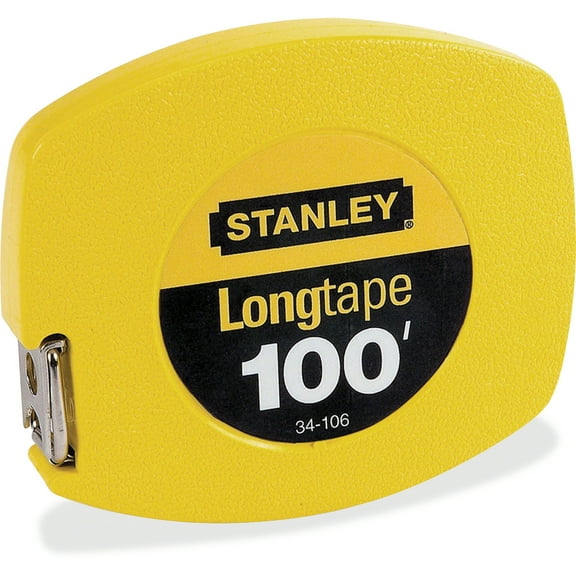 Long Tape Measure 1/8" Graduations, 100ft, Yellow