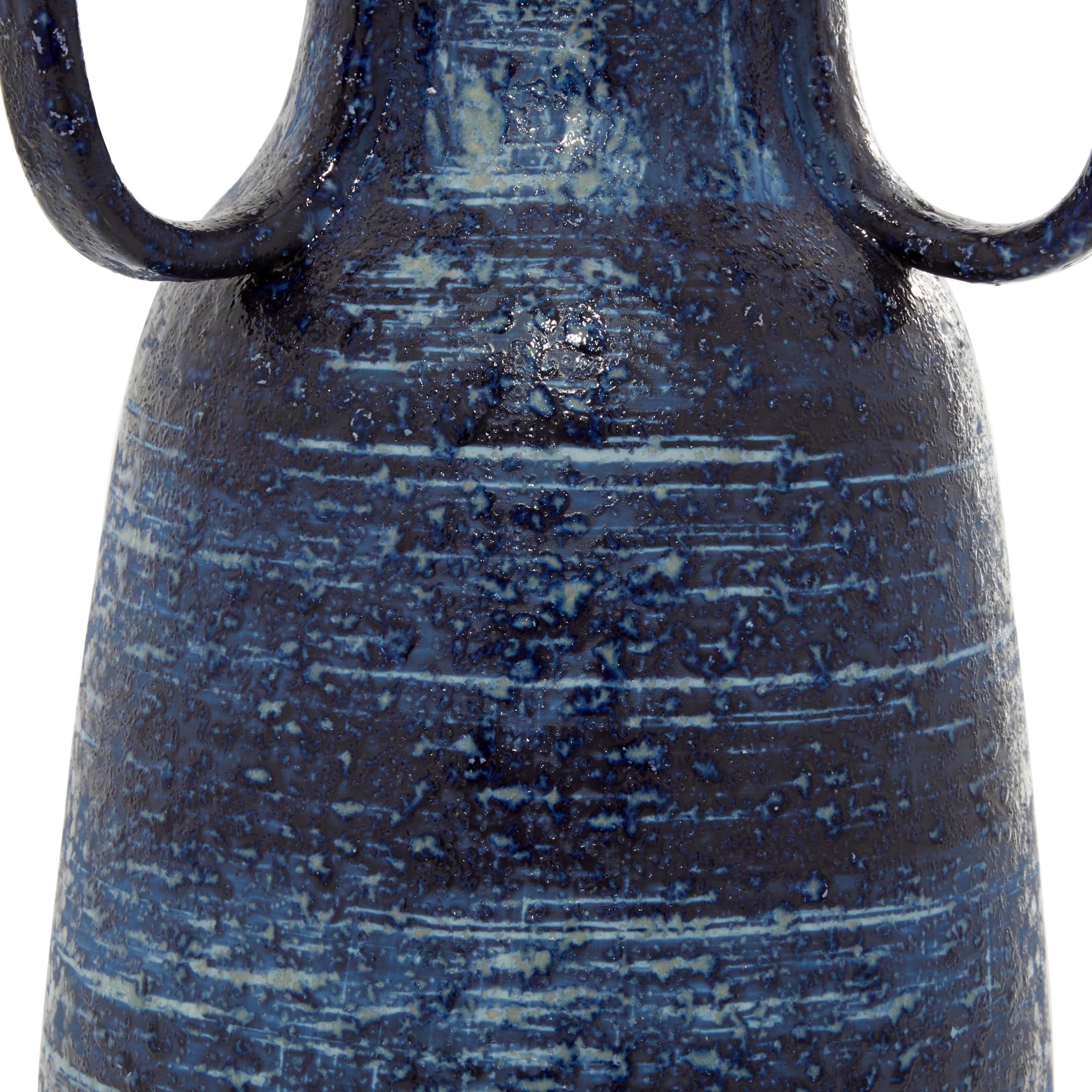 DecMode 17" Blue Ceramic Vase with Handles