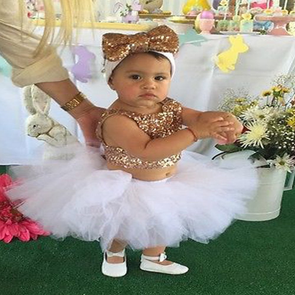 3PCS Toddler Baby Girl Princess Dress Gold Sequin Sleeveless Vest Tutu Skirts Headband for Wedding Party Gold 2 3 Years Walmart