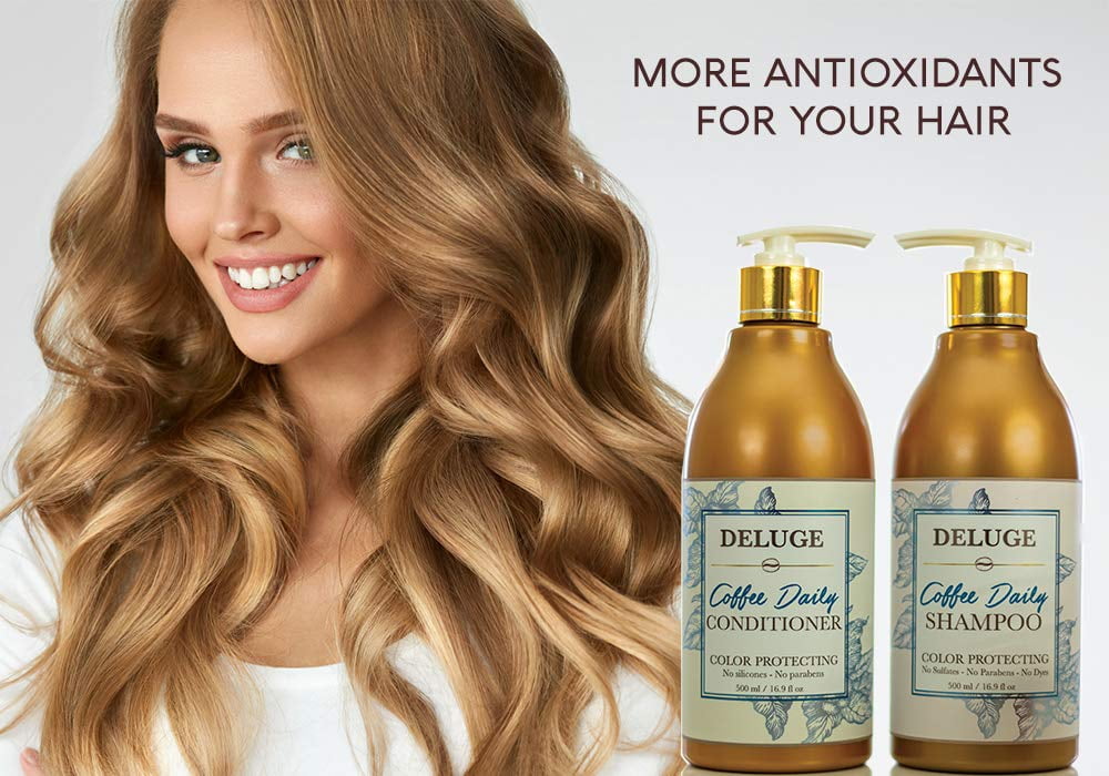 Deluge Coffee Shampoo and Conditioner Set With Argan Oil, Coffee Berry, and Honey Extract - Color Protecting, Moisture Repair, Sulfate-Free For All Hair Types (16.9 oz each)