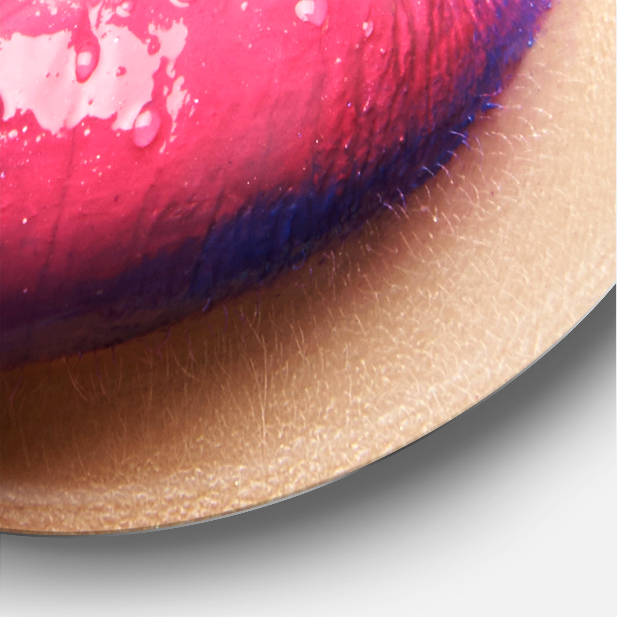 Designart 'Beautiful Woman Lips With Pink Lipstick' Modern Circle Metal Wall Art 23x23 - Disc of 23