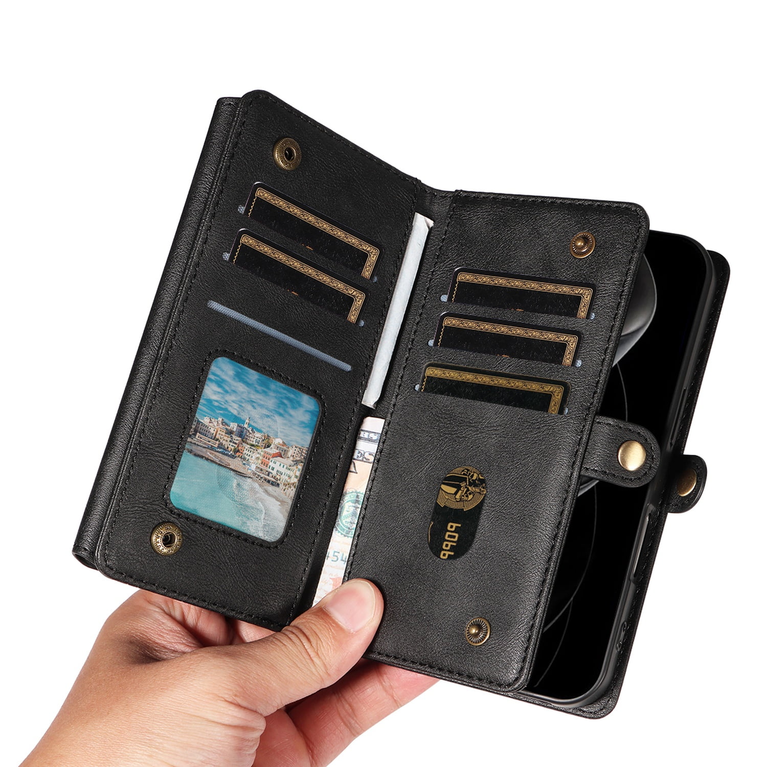 Dteck for iPhone 17 Pro Max Case Wallet with RFID Blocking Card Holder for WomenMen, PU Leather Magnetic Snap Flip Zipper Strap Crossbody Wallet Phone Case for iPhone 17 Pro Max 6.9",Black