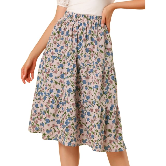Allegra K Falda Midi Para Mujer Faldas Con Gradas Casuales Con Cintura Elástica Y Una Línea Rosa XS
