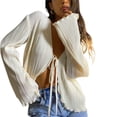 thumbnail image 6 of Douhoow Women Cardigan Tops Long Flare Sleeve Lacing Deep V neck Loose Shirts, 6 of 8