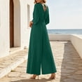 thumbnail image 5 of Edvintorg Women Jumpsuit Lightweight 3/4 Sleeve V Neck Casual Flowy Romper with Wide Leg Pant One Piece Womens Trendy Clothes S-2XL Green, 5 of 9