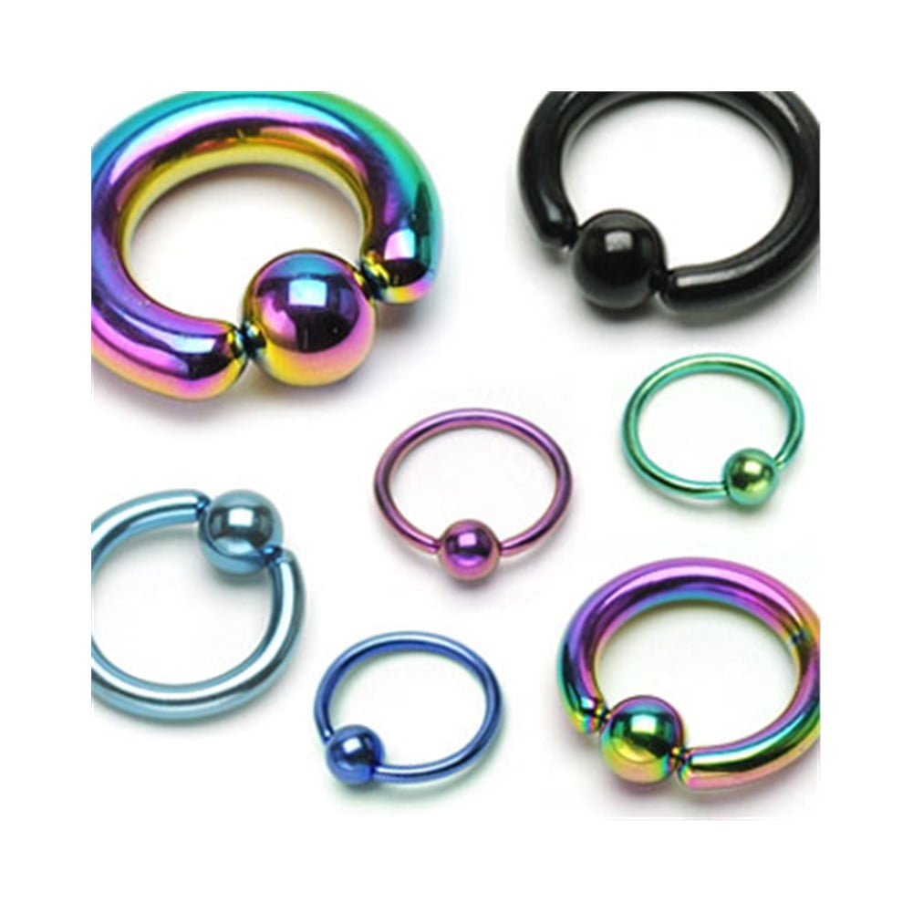 MsPiercing - Titanium Anodized Captive Bead Ring With 3/8" Diameter, 14