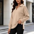thumbnail image 6 of Vynhevius Womens Sweatshirt Solid V Neck Long Sleeve Side Slit Casual Loose Pullover Top, 6 of 9