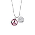 thumbnail image 2 of Delight Jewelry Silvertone Large Hot Pink Cheetah Print Peace Sign Silvertone Script Initial Disc - Z - Charm Necklace, 20"+3", 2 of 4