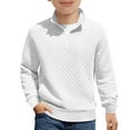 thumbnail image 4 of Lenpel Girls Boys' Sweatshirts Long Sleeve Half Zip Collared Textured Pullover Sweatshirt Tops Children Casual Clothes(White,10-11 Years), 4 of 5
