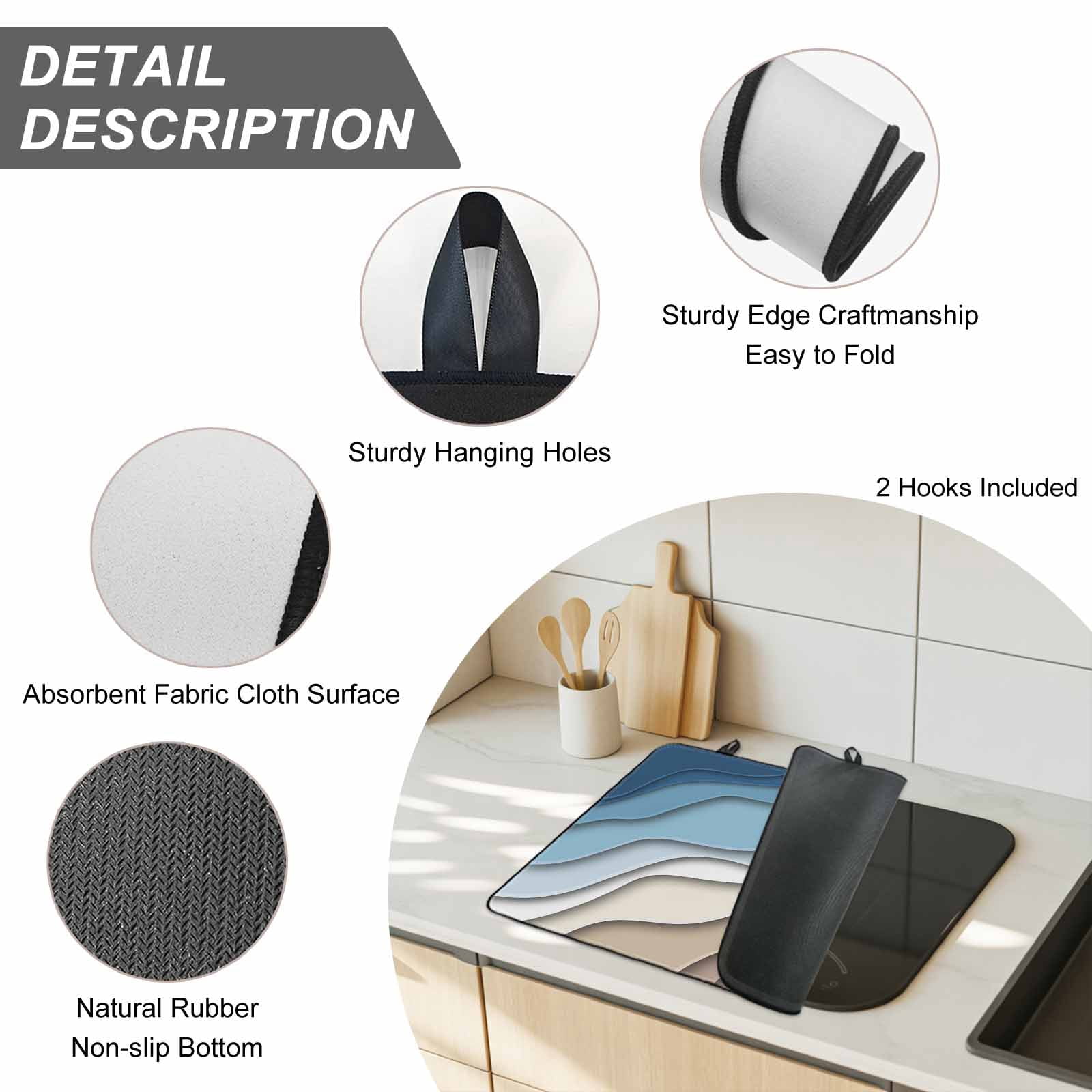 Navy Blue Brown Ombre Stove Top Cover for Electric Stove, Heat-proof & Non Slip Glass Top Stove Cover Protector, Modern Geometric Abstract Cream Kitchen Flat Cooktop Rubber Mat 36x21 Inches