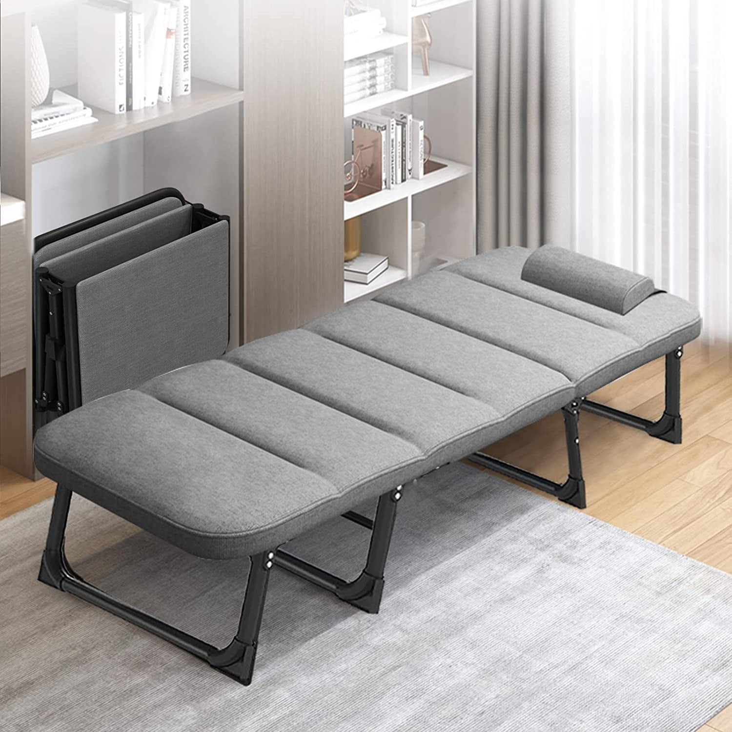 ABORON Folding Guest Bed Cot with Mattress,Portable Fold Up Bed for