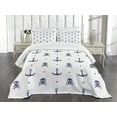 thumbnail image 3 of Ambesonne Ocean Quilted Bedspread Set 3 Pcs, Anchors and Skulls Bones, King Size, Navy Blue, 3 of 5