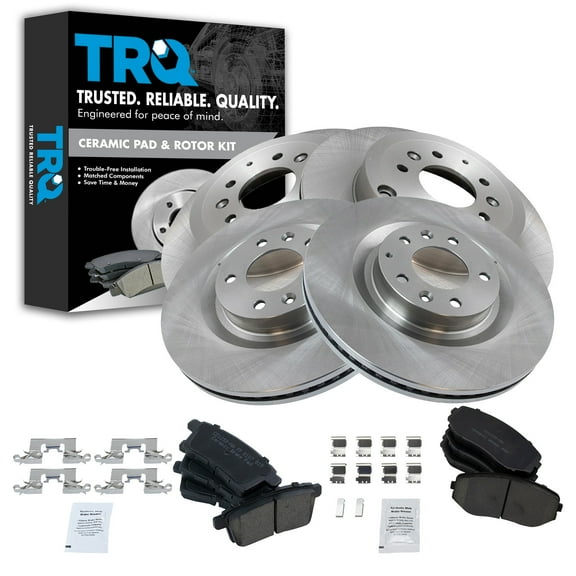 TRQ Front and Rear Brake Pad & Rotor Kit Brake Pads Brake Rotor Ceramic Fits Select 2007-2015 Mazda CX-9