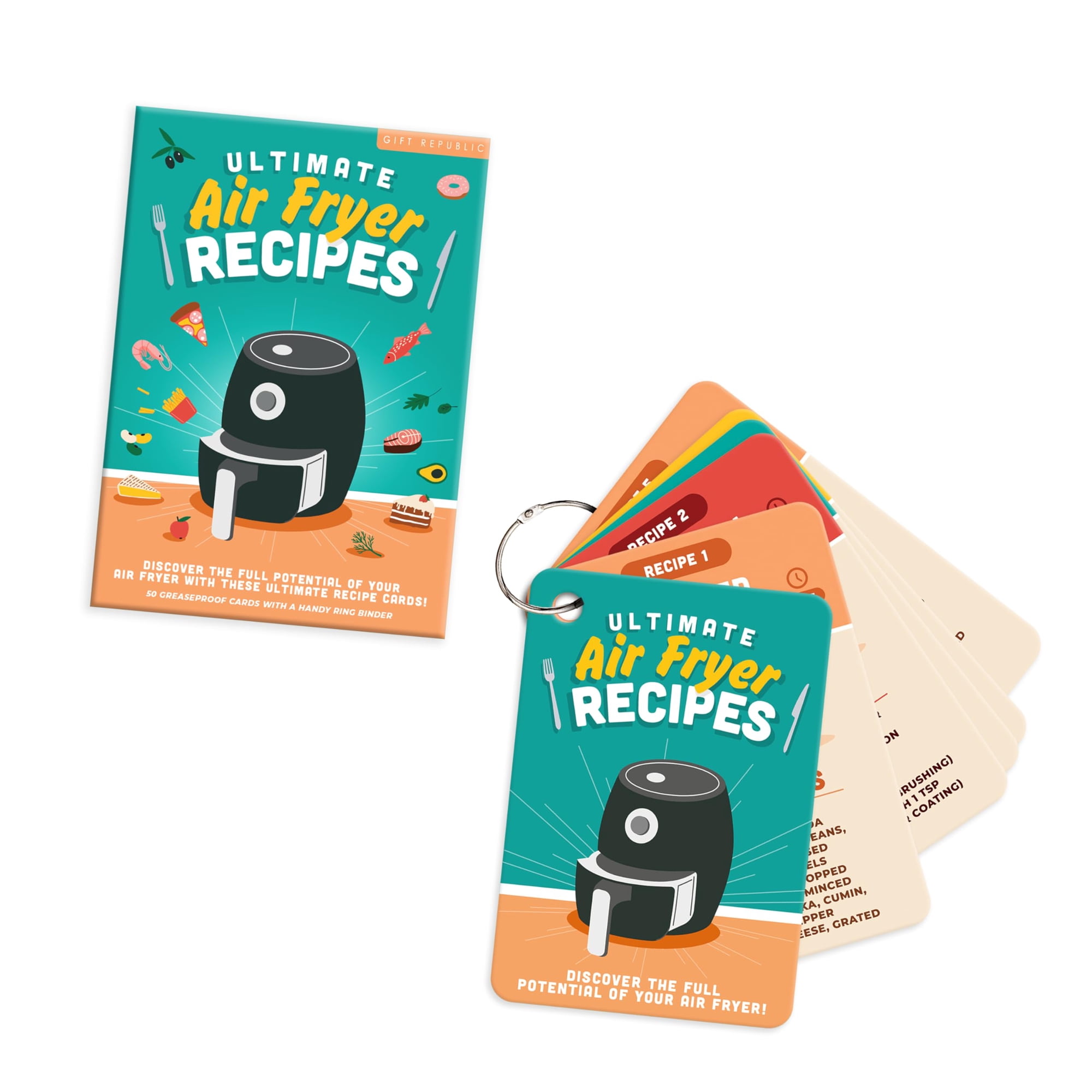 Gift Republic Air Fryer Recipe Cards Set - 50 Easy Everyday Healthy Recipes - Grease-Proo & Wipe-Clean Meal Prep Cards Boxed Gift for Air Fry Cooking East to Follow Air Fryer Cookbook