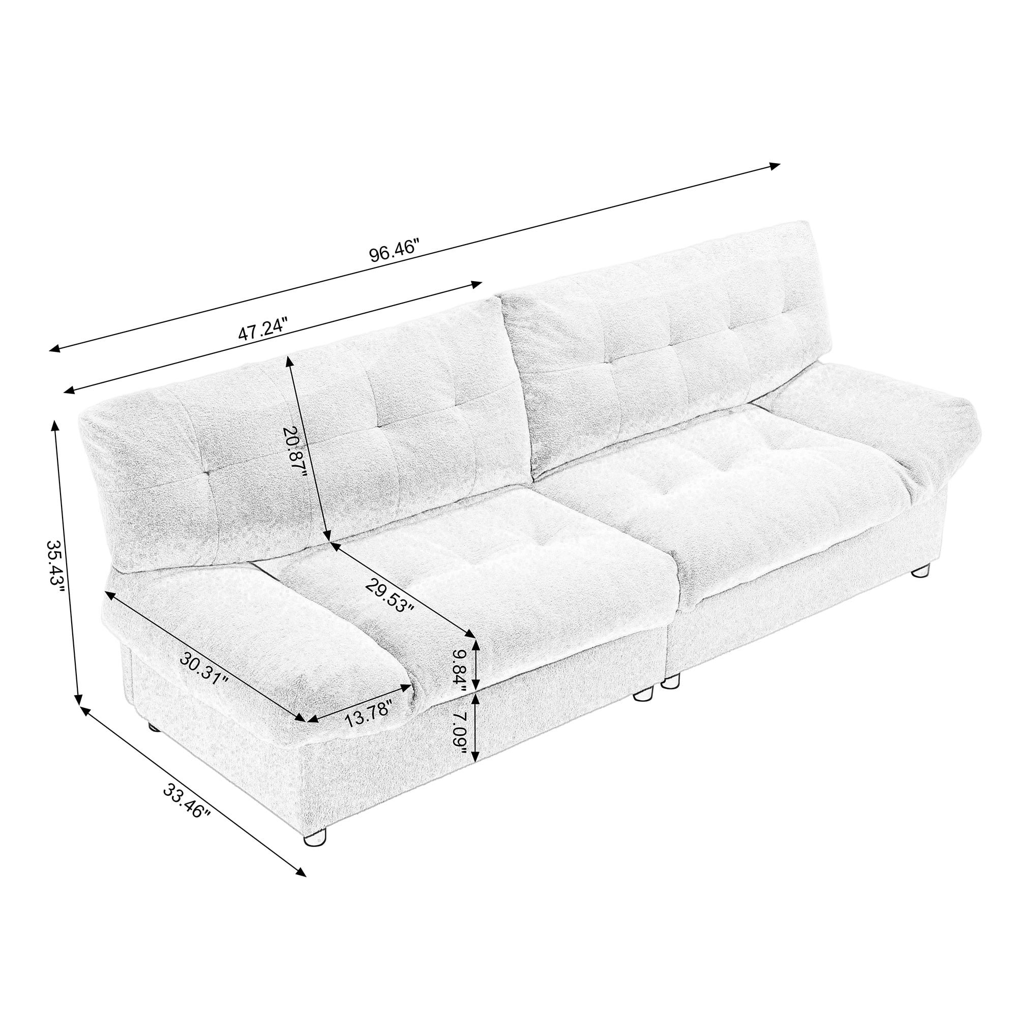108" Oversized Comfy Sofa Couches,Teddy Velvet Fabric,Upholstered Sofas or Living Room,Apartment,White