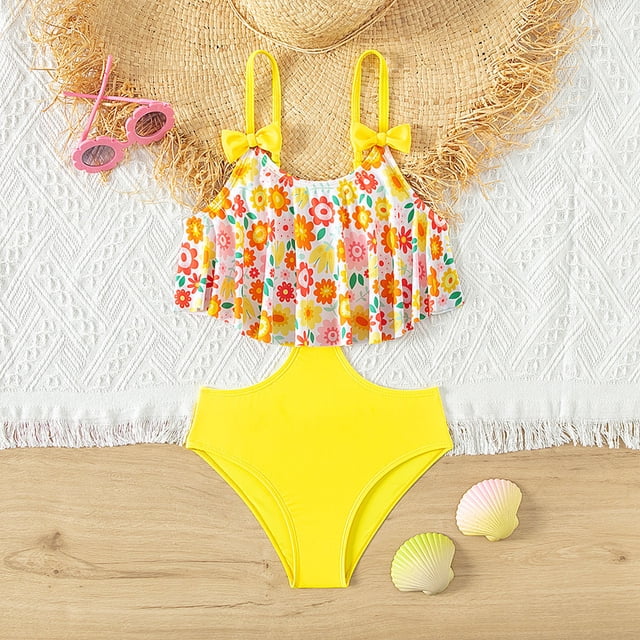 Tween Swimsuits Yellow Bathing Suit One Piece Girls Bikinis for Teens 11-12 Years