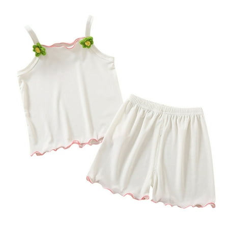 

WUXIAN Toddler Baby Girls Summer Two Piece Outfit Set Sleeveless Camisole Strap Tank Tops And Shorts Folwer Clothes Children Cozy Dailywear