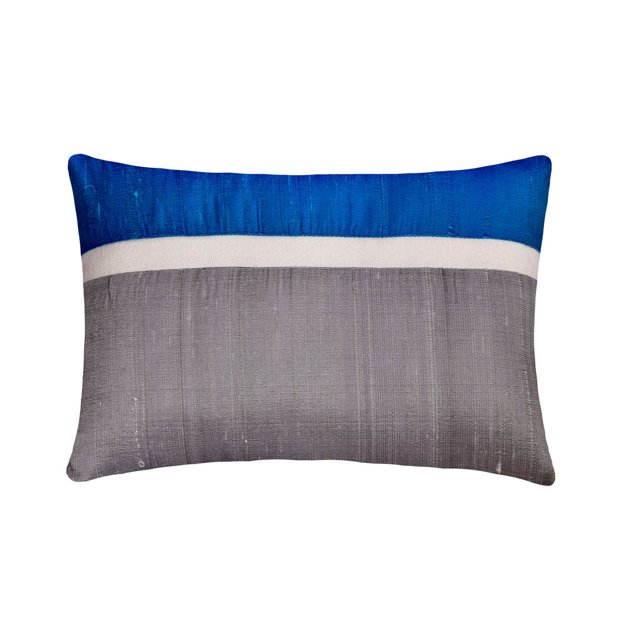 Funda de almohada lumbar azul rey de 30 x 55 cm (12 x 22 pulgadas), almohada rectangular de seda con diseño de bloques de color y patchwork, diseño moderno a rayas - Seda azul rey de felpa