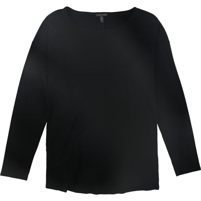 Camiseta básica Eileen Fisher con rayas laterales para mujer color negro talla mediana